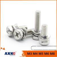 5/50pc M3 M4 M5 M6 M8 Stainless Steel Cross Phillips External Hex Hexagon Head SEM Screw Flat Washer Spring Gasket Assemble Bolt