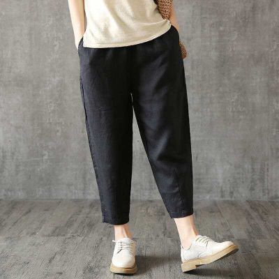 Fashion Cotton linen Garter Waist Plain Candy Pants Track Pants Ladies Pants Harlan Pants