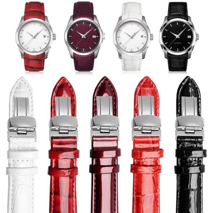 สายนาฬิกาหนังแท้สำหรับ-tissot-1853-couturier-t035-ผู้หญิง-t035210-cool-picture-glossy-watch-band-อุปกรณ์เสริม-18-มม