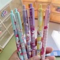 V Sanrio Pen12เจล/24ชิ้น Kawaii Hello Kitty Strawberry Cinnamoroll Kuromi เครื่องเขียนนักเรียนเขียนปากกาสอบสีดำ0.5