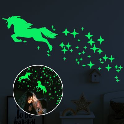[24 Home Accessories] Luminous Unicorn สติ๊กเกอร์ติดผนังและดาวเรืองแสงสติ๊กเกอร์ติดผนัง Meteor Wall Decals ตกแต่งสร้างสรรค์ DIY Kids Room