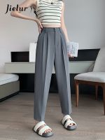 Jielur Summer New High Waist Slim Womens Pants Loose Simple Basic Young Pants Woman Black Khaki Grey Casual Chicly Pants Female