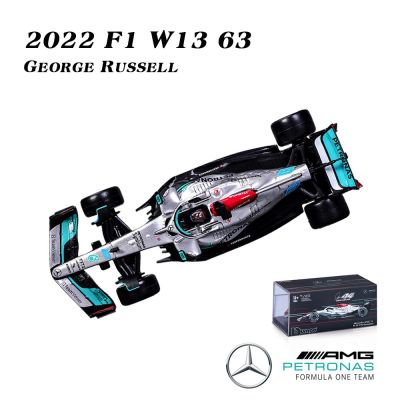 Bburago 1:43 2022 F1 W13 Mercedes-AMG #44แฮมิลตัน #63รัสเซลอะคริลิครุ่นโมเดลรถยนต์หล่อลูกเต๋าของเล่นรถหรู