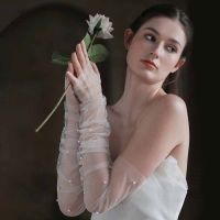 ♤ High Quality Lace Cuff Long New Design 2023 Elbow Tulle Gloves Fingerless Womens Wedding Dress Party Accessories