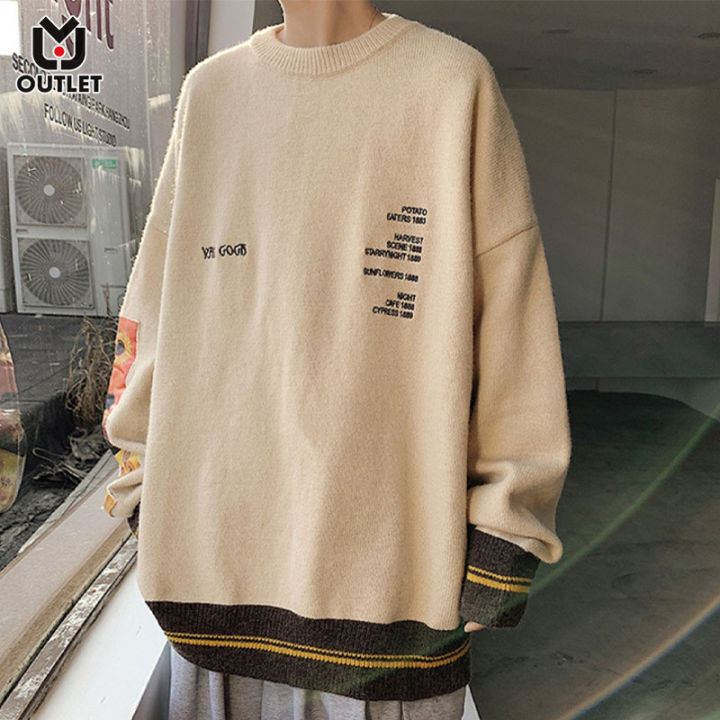 hnf531-lansboter-เสื้อกันหนาวผู้ชายหนา-crewneck-เสื้อกันหนาวหลวม-retro-ญี่ปุ่นถักเสื้อกันหนาวแฟชั่น-outerwear-คู่-wear