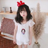 COD SDFGERGERTER BOBORA Girl Pajamas Set Korean Summer Casual Short Sleeve Print Shirt Shorts