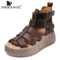 ✟ DRKANOL Handmade Women Sandals 2022 Retro Open Toe Summer Wedges Heel Shoes Women High Top Open Toe Platform Gladiator Sandals