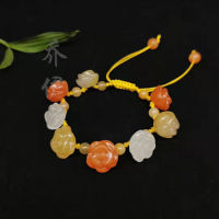 Natural Jade Golden Silk Rose Bracelet Adjustable Bangle Charm Jewellery Fashion Accessories DIY Hand-Carved Woman Amulet