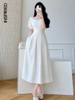 【jw】❃❍  Fashion 2023 French Neck Short Sleeve Dresses Womens Waist