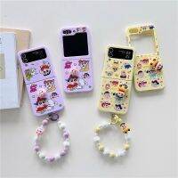 3D การ์ตูนสีเทียนหน้าแข้ง-Chan สร้อยข้อมือตั้งหมุนได้เคสโทรศัพท์สำหรับ Samsung Galaxy Z Flip 4 3 5กรอบกันกระแทกสำหรับ Samsung Z Flip5กรอบ ZFlip5