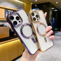 โปร่งใสแฟชั่นเคสชาร์จไร้สายแม่เหล็กสำหรับ iPhone 14 Plus 13 11 12 Pro Max ชุบเคสซิลิโคนแบบนิ่ม