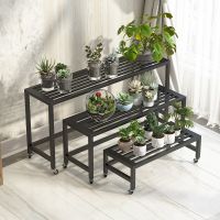 [COD] Iron flower stand with wheels room built-in shelf balcony simple living light luxury green dill floor three-story long strip succulent