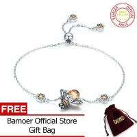 BAMOER จัดส่งฟรีของแท้100% 925เงินสเตอร์ลิงเต้นรำน้ำผึ้ง Chain Link สร้อยข้อมือผู้หญิงคริสตัล Big Stone สร้อยข้อมือเครื่องประดับ SCB043