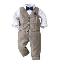 Baby Boys Formal Clothes Kids Boys Long Sleeve Bow Tie Shirt + Vest + Trousers 3PCS Gentleman Suit Birthday Party Dress Sets