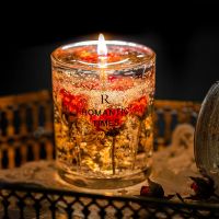 Handmade Real Flower Jelly Wax Plant Essential Oil Smokeless Scented Candle Glass Cup Without Cover Home Decoration