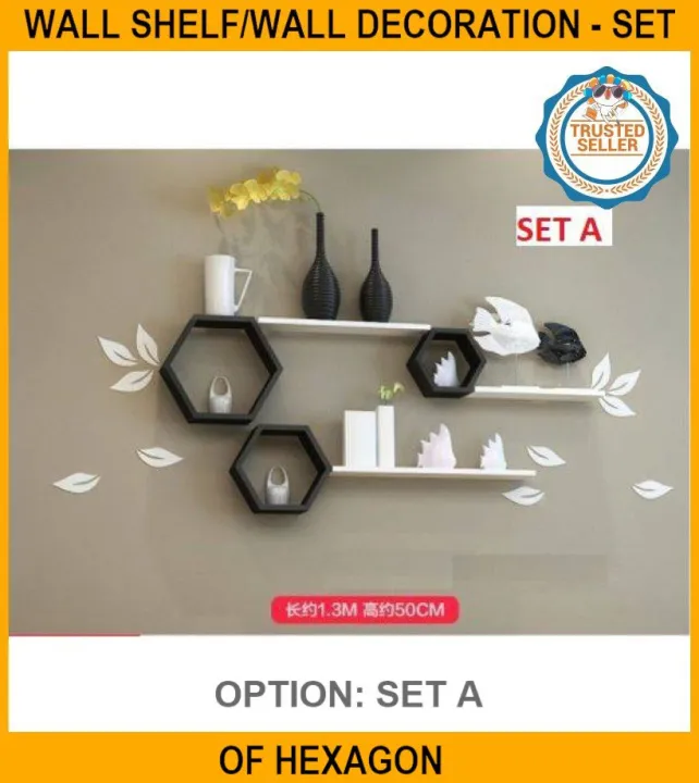 Wall Shelf/wall Decoration SET Of Hexagon Wall Shelf Wood Lazada