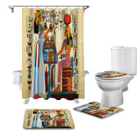 Ancient Egyptian Papyrus Shower Curtain Sets Non-Slip Rugs Toilet Lid Cover and Bath Mat Waterproof Bathroom Curtains