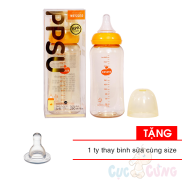 Bình sữa Wesser cổ nhỏ nhựa PPSU 250ml phiên bản mới Tặng 1 ty binh sua