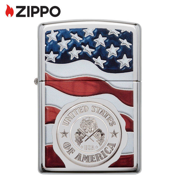 zippo-american-stamp-on-flag-design-high-polish-chrome-pocket-lighter-zippo-29395โครเมี่ยมโปแลนด์สูง-ไฟแช็กไม่มีเชื้อเพลิงภายใน