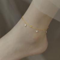 NYMPH Natural Freshwater Pearl Anklet Creative Retro Style 14K Gold Injection Adjustable Chain Fine Jewelry for Women J10005