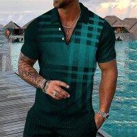 High Quality Mens Polo Shirt 3d Gradient Plaid Print Tops Tee Casual Business Button Short Sleeve T-shirts Summer Man Clothing