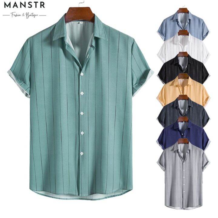 Men's Summer Simple Casual Striped Button Up Polo Shirt Multicolor ...