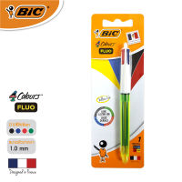 BIC บิ๊ก ปากกา 4 Colours FLUO in Blister ปากกา 4สี ปากกาลูกลื่น(1.0mm.)+ไฮไลท์สีเหลือง(1.6mm.) จำนวน 1 ด้าม