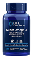 Life Extension  Super Omega-3 EPA/DHA Fish Oil, Sesame Lignans &amp; Olive Extract  / 120 Enteric-Coated Softgels