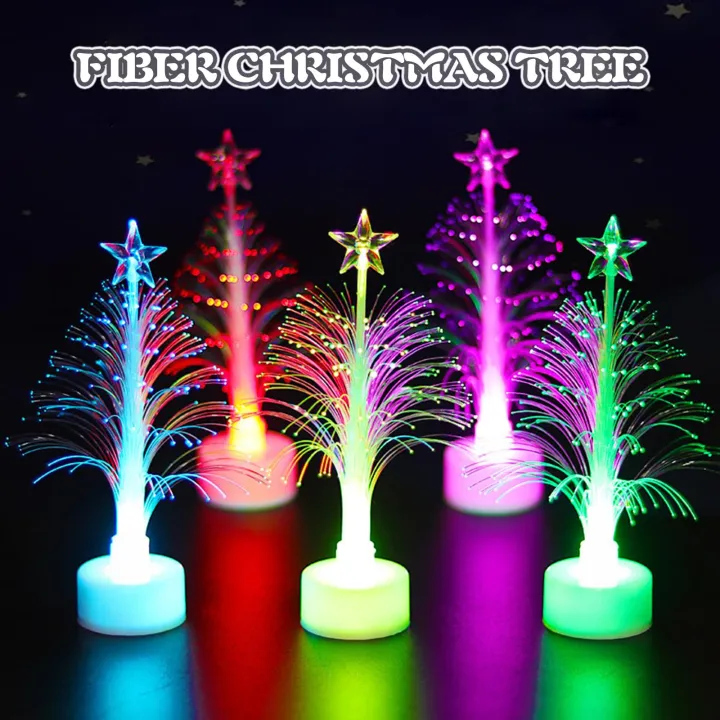 Mini Christmas Tree LED Night Light Colorful Color Fiber Top Fiber Tree