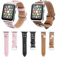 }:“{》สายดอกไม้ดอกเดซี่สำหรับนาฬิกาสายสายหนังแท้สำหรับเปลี่ยนสำหรับ Iwatch ขนาด38มม. 42มม. พร้อมอะแดปเตอร์