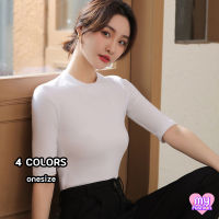 ?MYF มาใหม่?เสื้อยืดคอกลมทรงสูงแขนสั้น 4 สี ผ้าคอตตอน