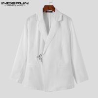 INCERUN Men Korean Fashion Long Sleeve Solid Color Lapel Collar Casual Blazer