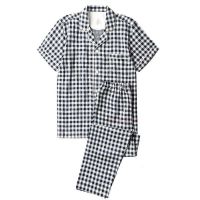 ⭐️⭐️⭐️⭐️⭐️ MUJI MUJI MUJI short-sleeved pajamas for women and men double-layered gauze pure cotton summer couple style thin plaid home clothes