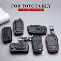 Genuine Leather Car Key Case Cover For Toyota Aygo Chr Prius Camry Yaris Rav4 Corolla Hilux Avensis Highlander Keyring Keychain Key Chains