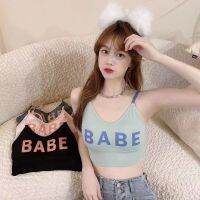 สินค้าพร้อมส่งจากไทย?LansrubBra? (N592) เสื้อครอปสายเดี่ยว  ผ้านุ่มใส่สบายสกรีนอักษร