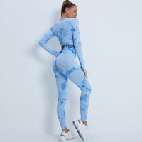 Tie-dye Seamless Yoga Set Women Workout Outfits 2 Piece Set Sportswear Long Sleeve Crop Tops High Waist Leggings Gym Clothing