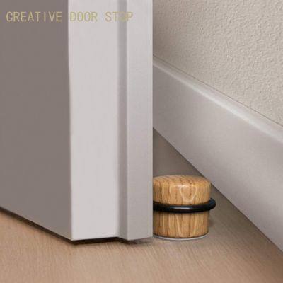 【LZ】☾□  Door Stopper Wood Cylindrical Floor Mount Door Stop Bumper Non-magnetic Holder Catch Double-Sided Adhesive Sheets Punch Free
