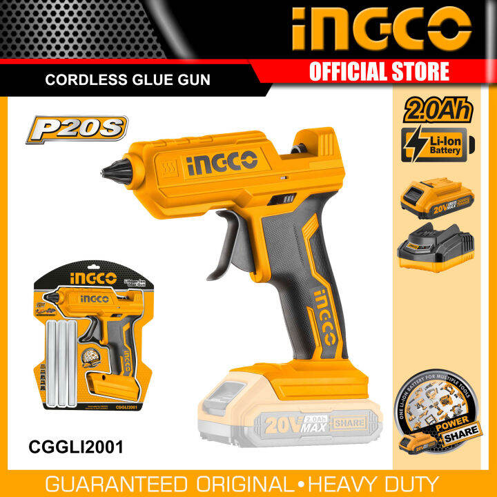 Ingco CGGLI2001 + FCLI2001 + FBLI2001 20V LithiumIon Cordless Glue Gun