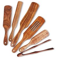 6 Pcs Wooden Spurtle Set, Teak Spurtle Set Heat Resistant Wooden Spatula Cooking Utensils Set Non-Stick Wooden Spoons