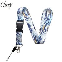 Japanese style Ukiyo e Kanagawa Surf Phone Lanyards Blue The Great Wave Art Lanyards Neck Straps for ID Badge Holder Keyring Key Chains