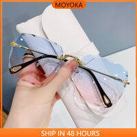 MOYOKA 2023 แว่นตา Frameless ตัดแต่ง แว่นกันแดดสแควร์สำหรับผู้หญิง เลนส์ไล่ระดับสี