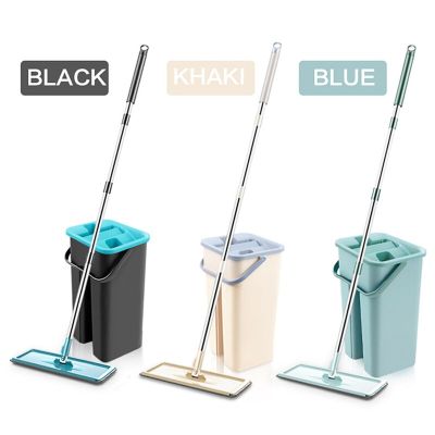 Squeeze Floor Mop Bucket Mop Spin Bucket Magic Flat Mop Dry Wet Usage Home Kitchen Cleaning Tools 6Pc Replacement Microfiber Rag