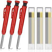 Solid Carpenter Pencils with 18 Refills, Woodworking Tools Solid Deep Hole Pen Marking Tool for Woodworking Architects