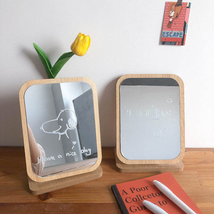 Cute Wall Mirrors for Bedroom Kawaii Wooden Mirror Decorative Desk