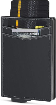GAOCHALE Credit Card Holder [Top Grain Leather] RFID Blocking Smart Pop Up Minimalist Wallet Slim Wallet For Men Up to 11 Cards Black-AW