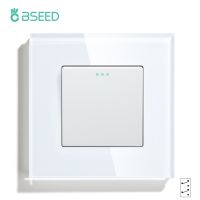 BSEED Wall Switches Button 1Gang Intermediate Switch Glass Panel Mechanical Switches EU Standard White Black  Cross Switch