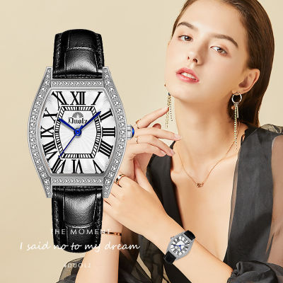 นาฬิกาข้อมือเข็มขัดหนังควอตซ์ระดับไฮเอนด์และประณีตนาฬิกาผู้หญิงเพชรเต็มช่อง