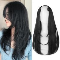 BUQI 22inch long synthetic straight hair 4 clip extension u type wig black natural for women