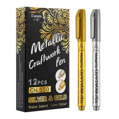 【CC】 12Pcs/set Metal Fabric Markers Pens Paint Metalic Gold Color Craftwork Supplies