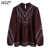 NSZ ผู้หญิง O Versize ผ้าฝ้ายผ้าลินินเสื้อเย็บปักถักร้อยเสื้อ Boho ขนาดใหญ่หลวมแฟชั่นลำลองวินเทจ Tunic เสื้อสตรี